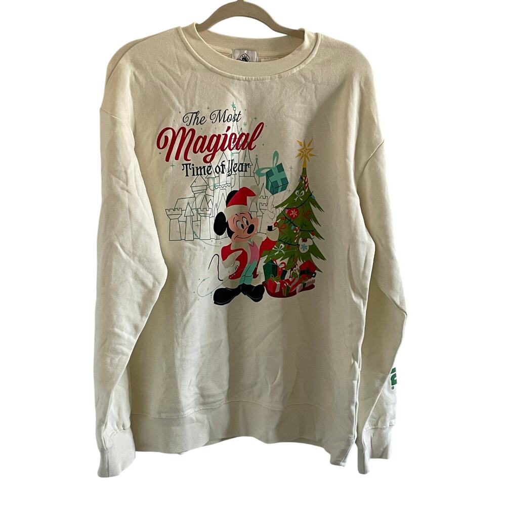 Disney Mickey Mouse Christmas Sweatshirt Disney World Cream Large